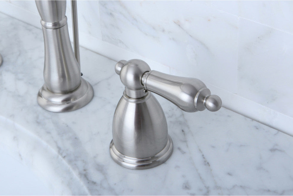 Kingston Brass Widespread Bathroom Faucet With Plastic Pop-Up, Brushed Nickel