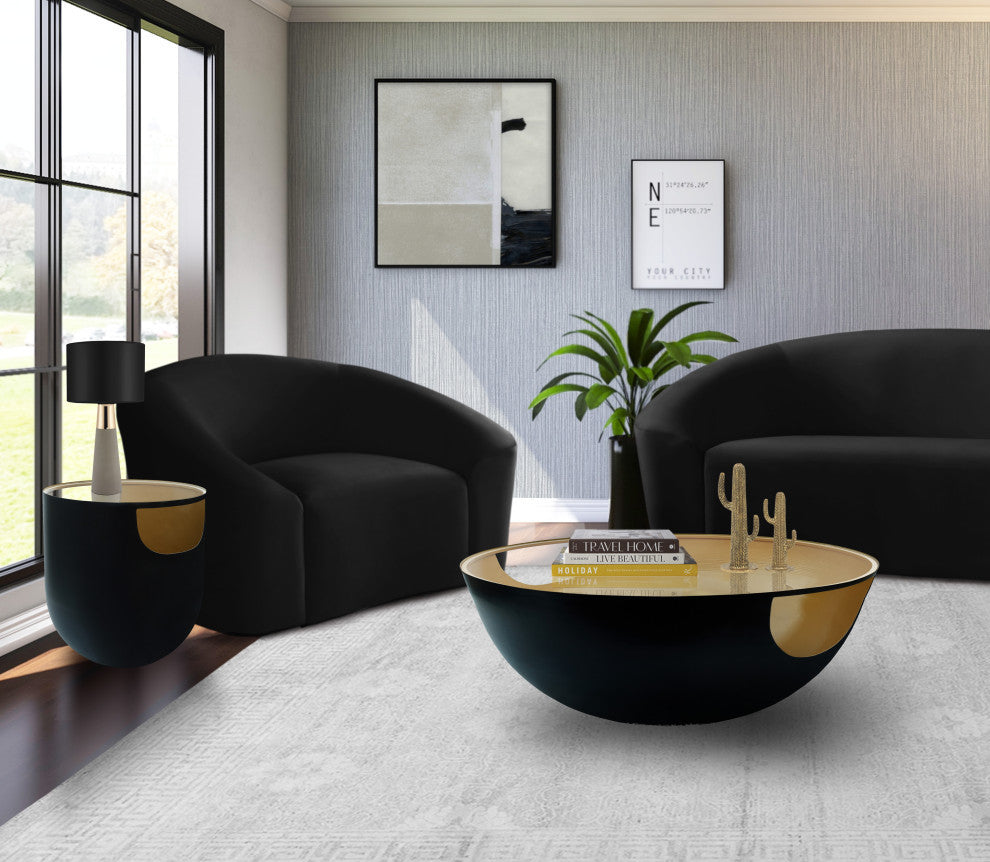 Doma End Table, Matte Black / Brushed Gold