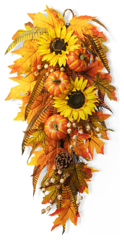 26"H Sunflower Pumpkin Leaf Swag