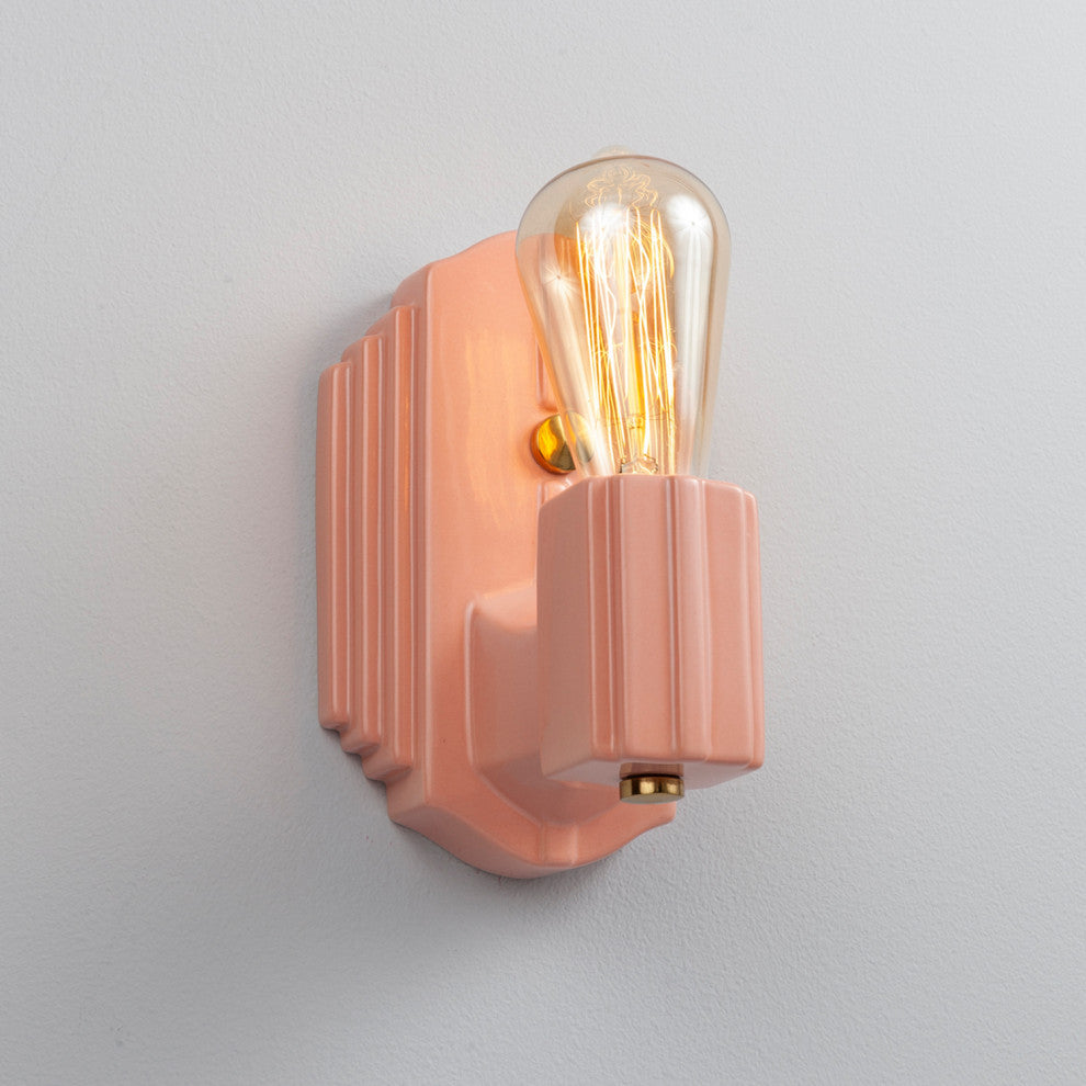 Deco Rectangle Wall Sconce, Gloss Blush, Polished Brass