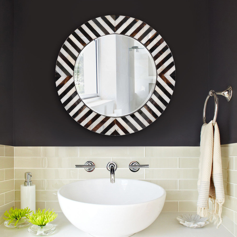 Julianna Round Horn and Shell Tiled Mirror
