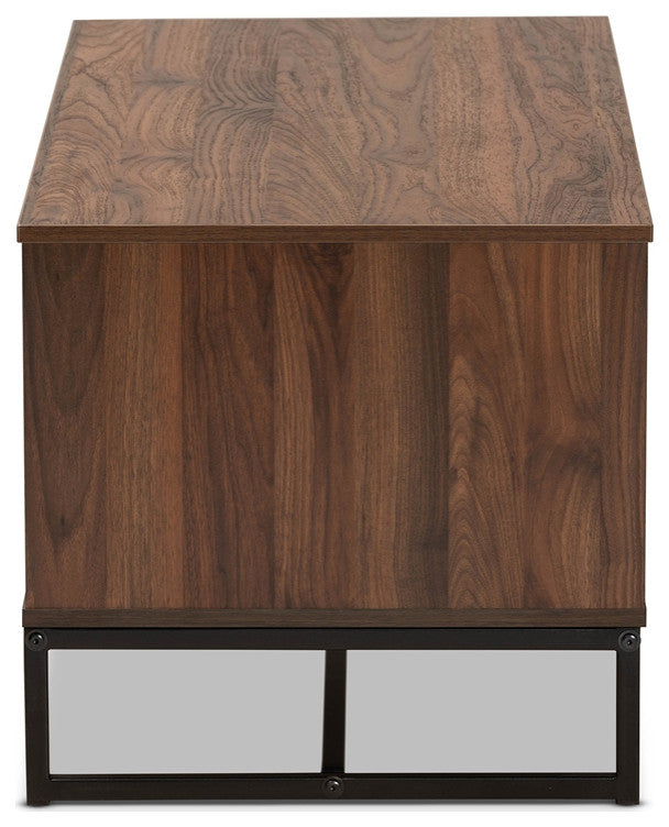 Modern and Temporary Walnut Finished Wood and Metal Coffee Table