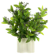 Laurel Leaf and Berry Arrangement in a Ribbed Ceramic Vase