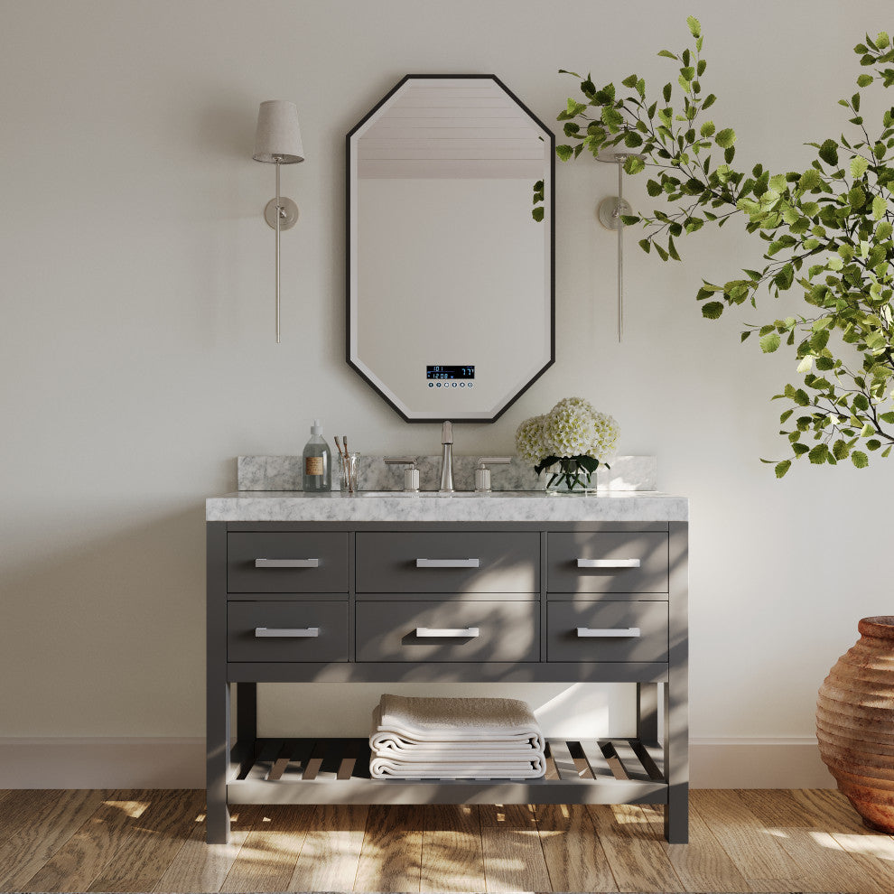 Arcadia Bath Vanity, Sapphire Gray, 48", Brushed Nickel Hardware, Single, Freestanding