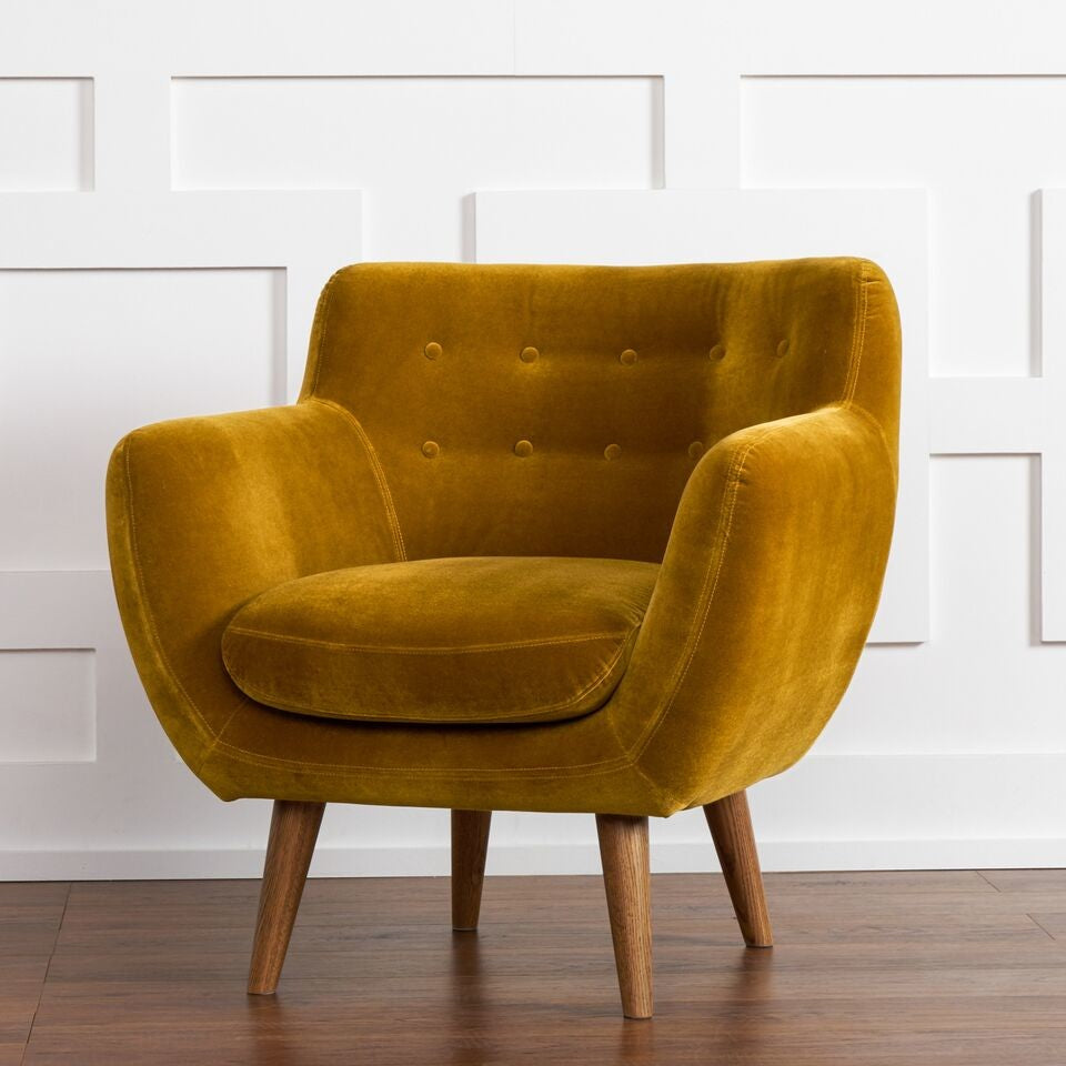 Rhodes Mid-Century Modern Tufted Arm Chair, Antique Gold
