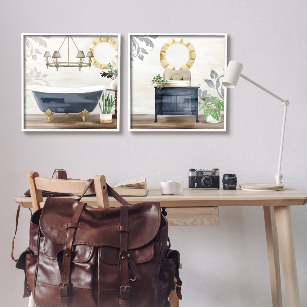 Chic Bathroom Interior Still Life Bathtub Sink Plants,24 x 24