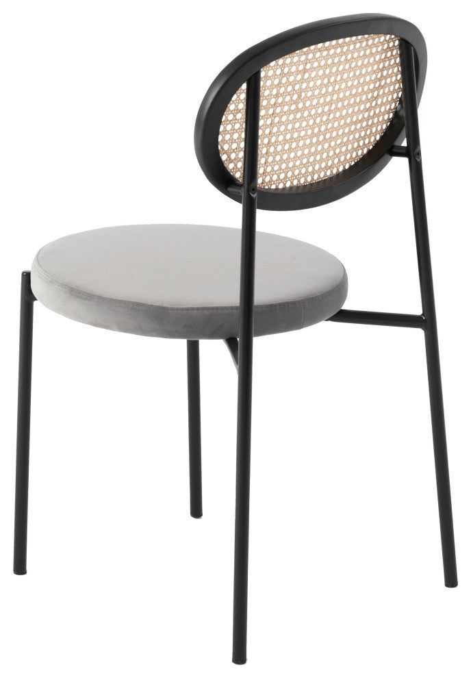 LeisureMod Euston Dining Chair with Wicker Back & Velvet Seat Set of 2, Gray