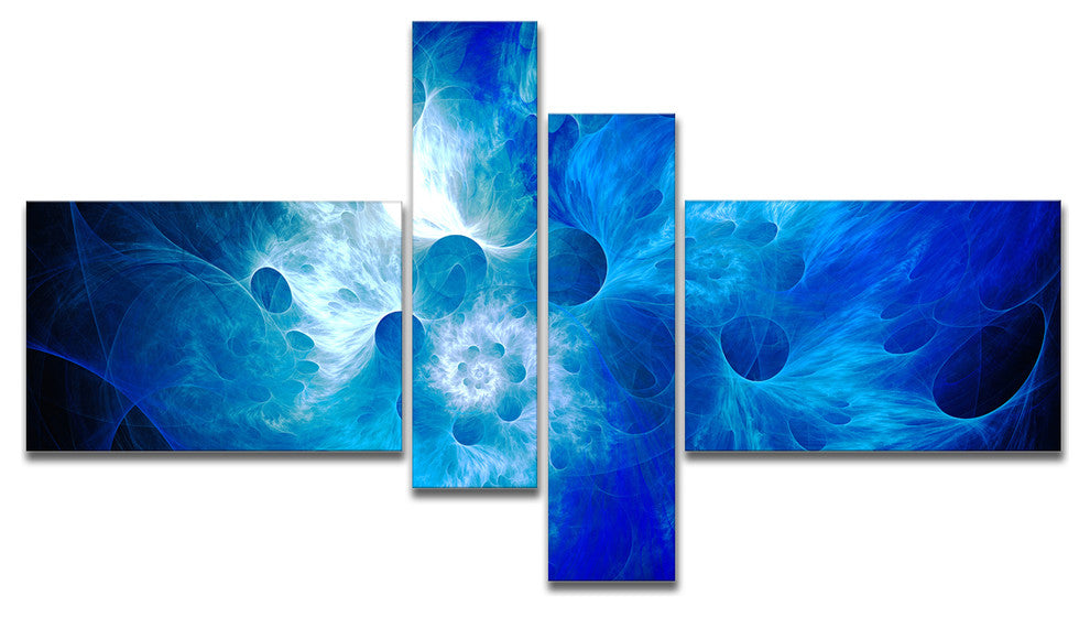 Fractal Blue Smoke, Floral Art Canvas Print, 60"x32", 4 panels
