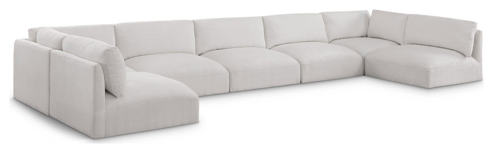 Ease Polyester Upholstered U-Shaped Modular Sectional, Cream, 7 Piece: 2 Corner, 5 Armless