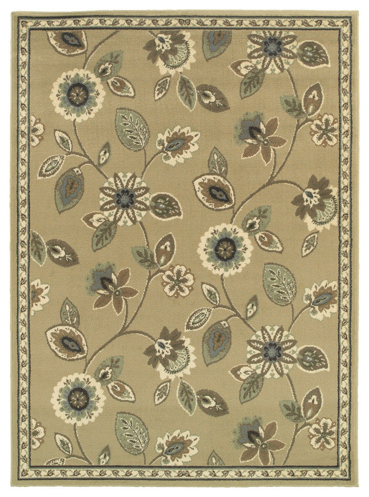 Brayden Traditional Floral Stone/Blue Area Rug, 9'10"x12'10"