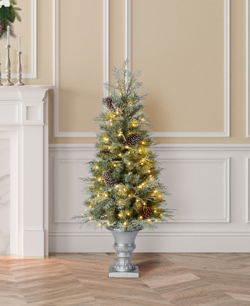 2-Pack 4' Pre-Lit Pine Artificial Christmas Porch Tree, 130 Warm White Lights