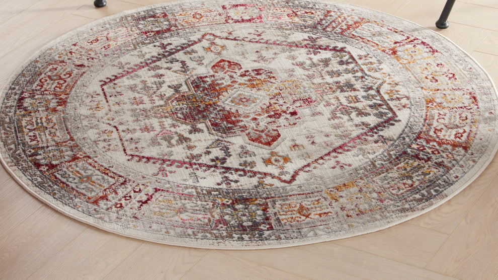 Nourison Vintage Kashan 4' x Round Ivory Red Vintage Indoor Area Rug