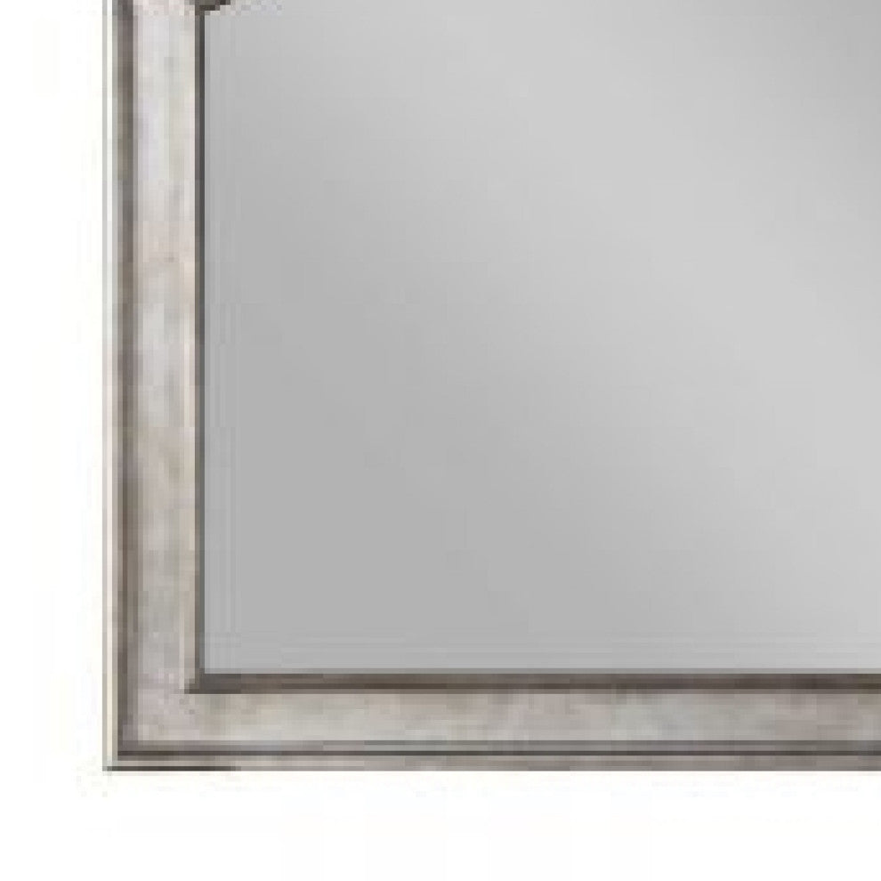 Benzara BM275065 43" Wood Mirror, Scalloped Crown Top, Poly Resin, Silver