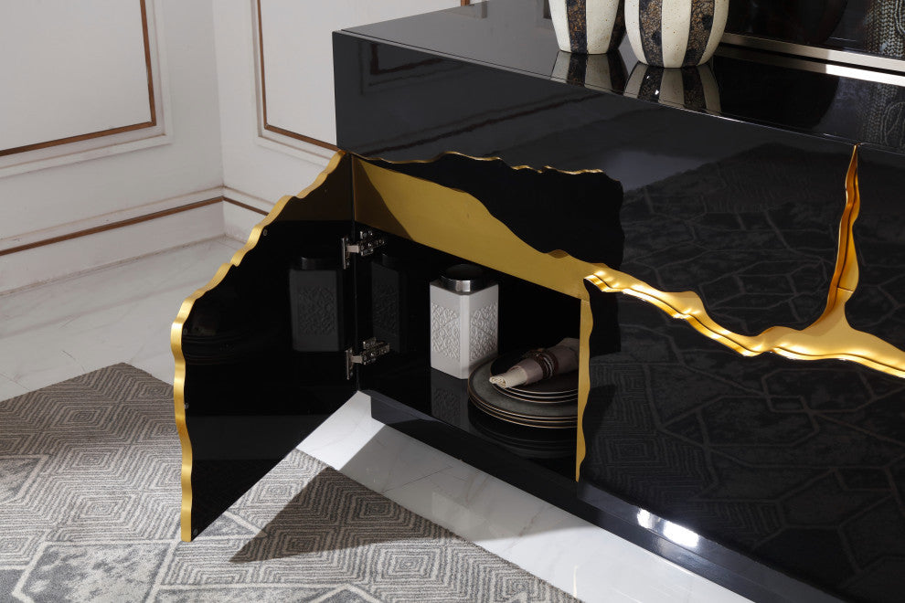 Modrest Aspen Modern High Gloss Black and Gold Buffet