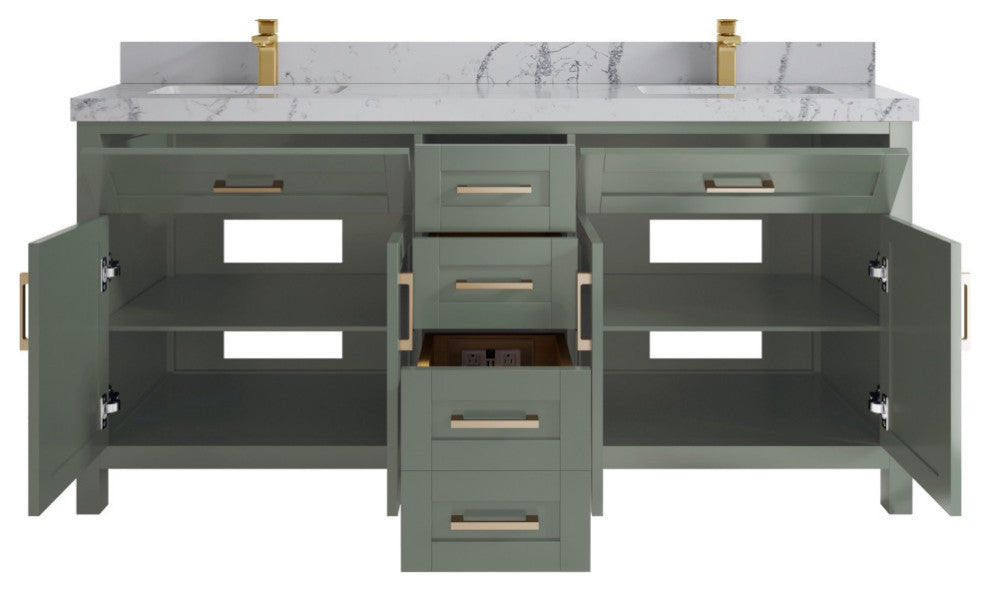 Cambridge 72" Double Sink Bath Vanity in Evergreen 2" Venatino Quartz