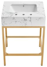 Marmo Bathroom Vanity, White, 24" Wide, Brushed Brass Finish