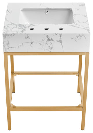 Marmo Bathroom Vanity, White, 24" Wide, Brushed Brass Finish