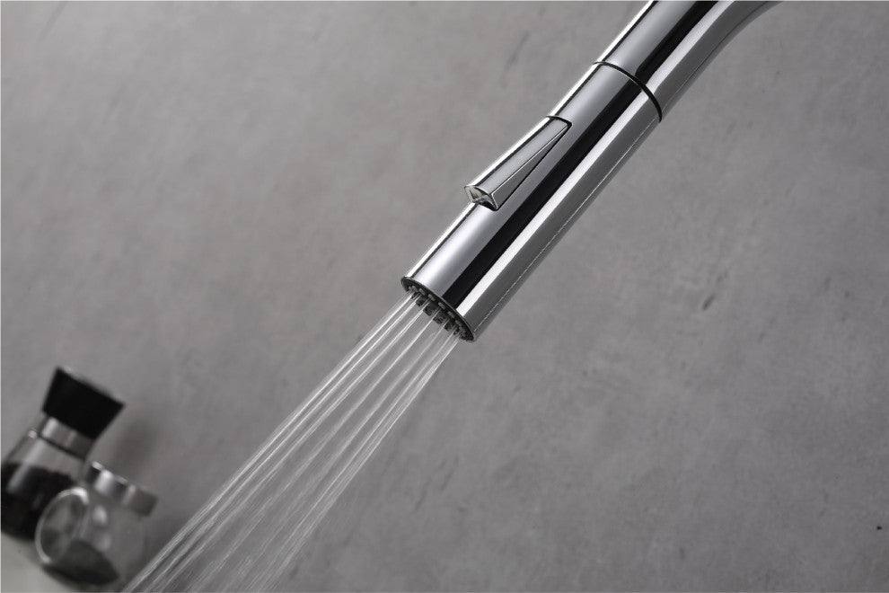 Fine Fixtures Pull Down Single Handle Kitchen Faucet, Satin Brass