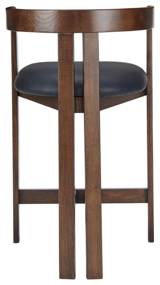 Belton Modern Black Vegan Leather + Brown Oak Counter Chair