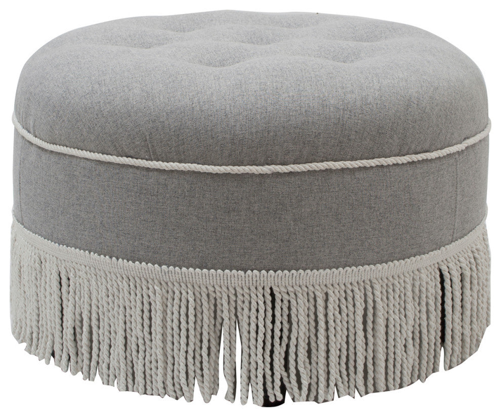 Yolanda 24" Upholstered Round Accent Ottoman, Light Gray Polyester