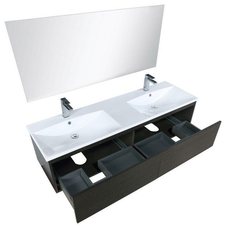 Sant Contemporary 60" Iron Charcoal Double Bathroom Vanity Set, Labaro Brushed N