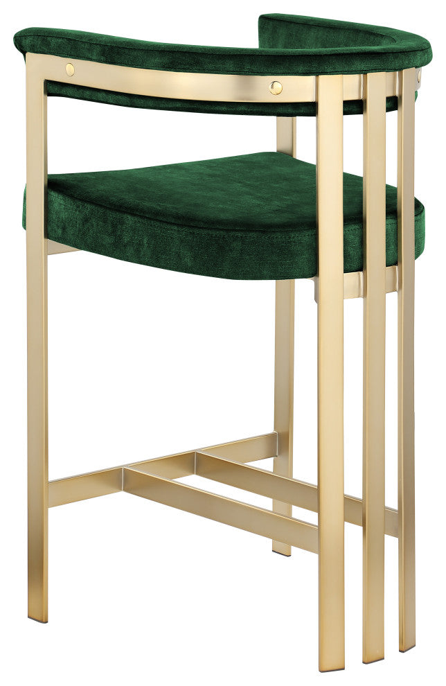 Marcello Upholstered Counter Stool, Green, Velvet, Brushed Brass