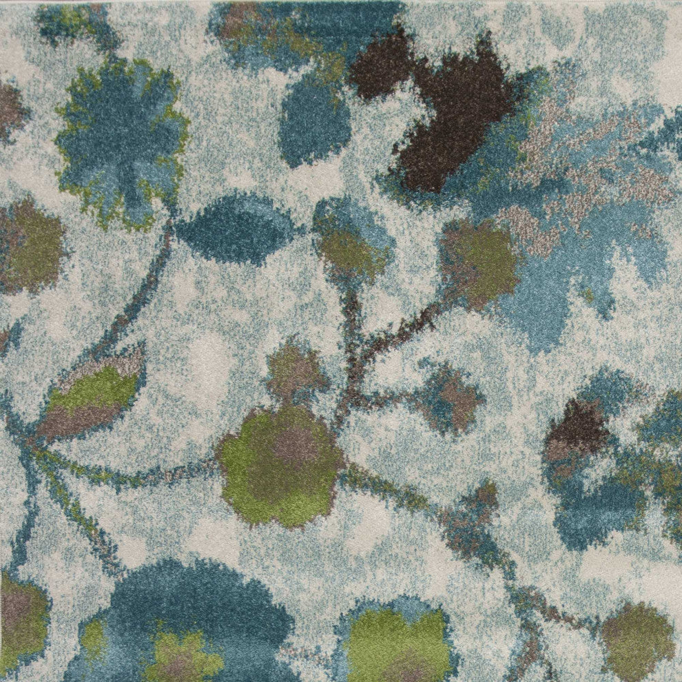 HomeRoots 10'x13' Teal Blue Machine Woven Floral Indoor Area Rug