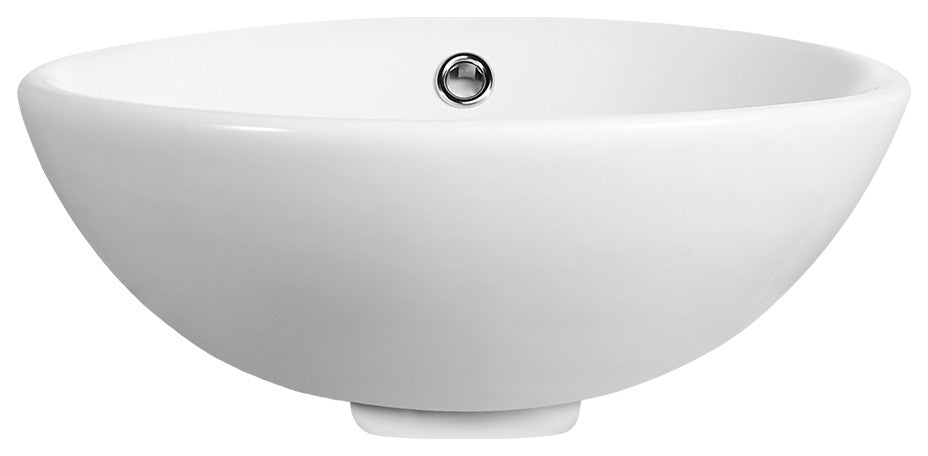 White Ceramic Circular Bathroom Vessel Bathroom Above Counter Sink With Overflow