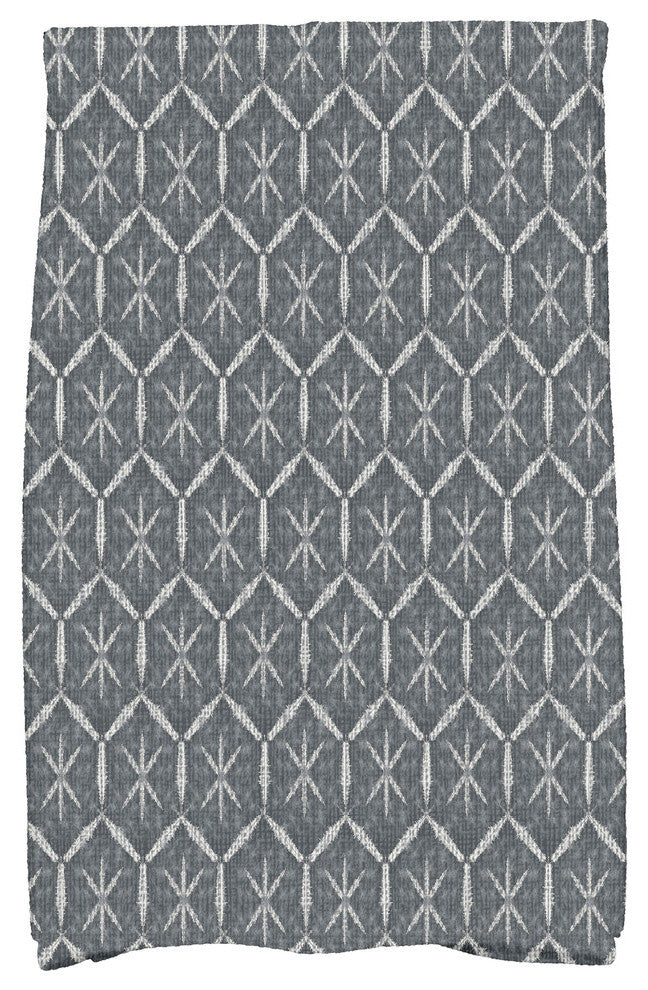 Button Up, Geometric Print Hand Towel, Black, 18 x 30"