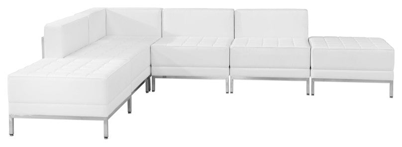 Melrose White Leather Sectional Configuration, 6 Pieces