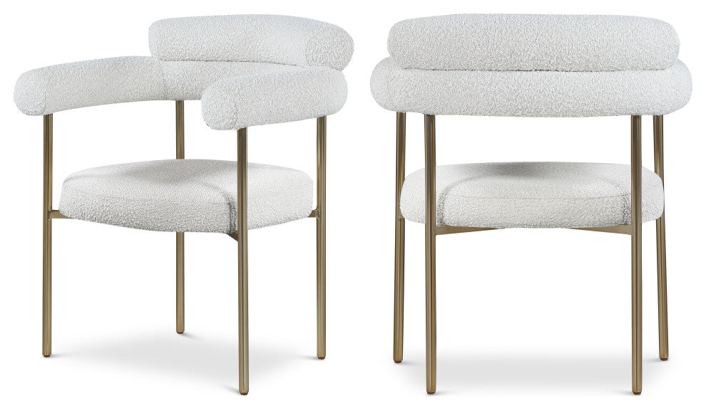 Blake Upholstered Dining Chair, Cream, Boucle Fabric, Brushed Brass, Set of 2