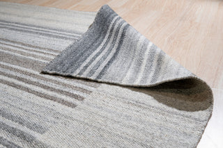 EORC Gray Hand Woven Wool And Viscose Reversible Flat Weave Durry Rug 4'x6'