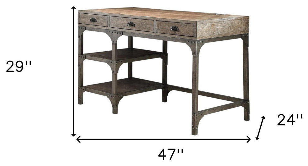47"x24"x29" Weathered Oak and Antique Silver Desk