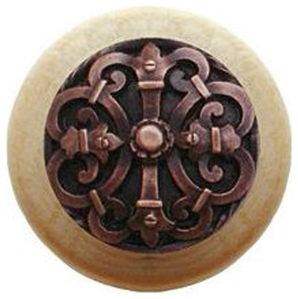 Chateau Wood Knob, Antique Brass, Natural Wood Finish, Antique Copper