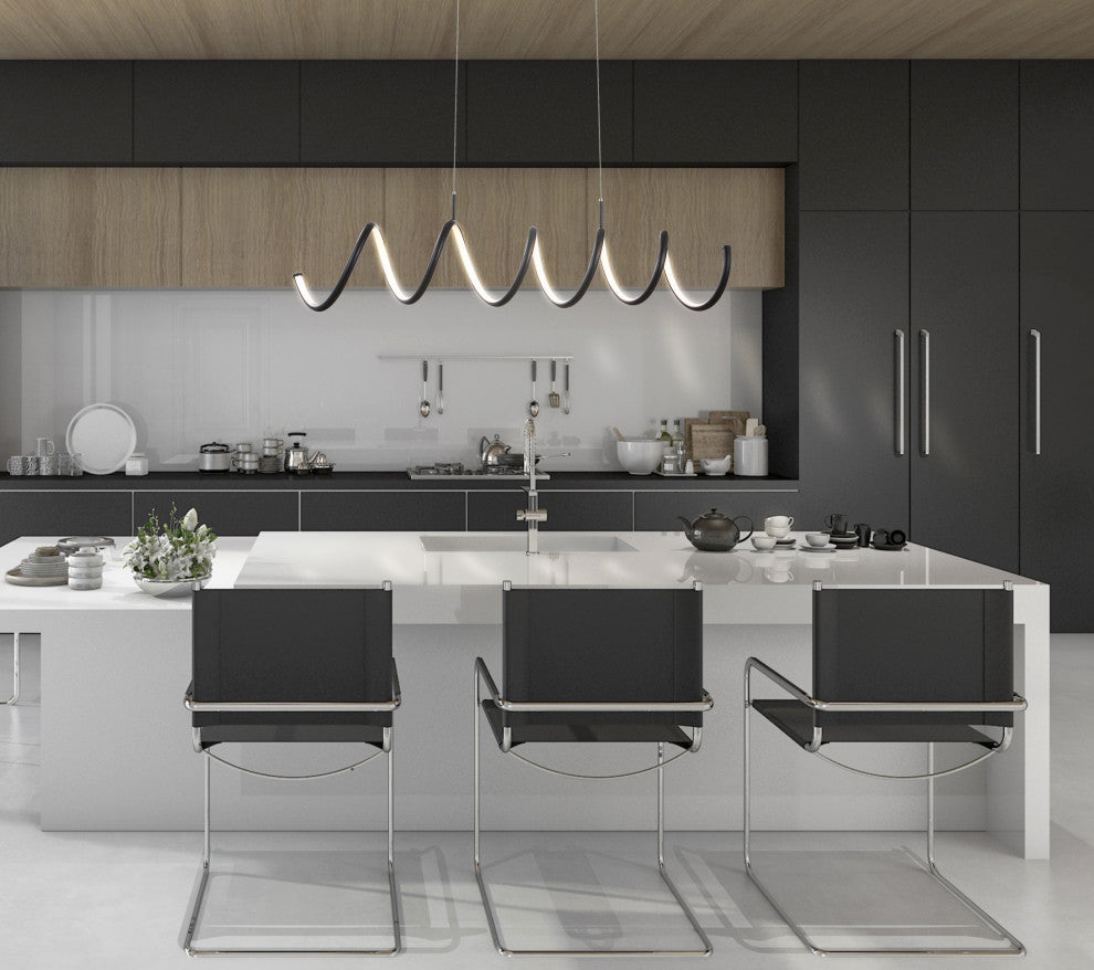 Ali 31" Dimmable Adjustable Integrated LED Metal Linear Pendant, Chrome, Black