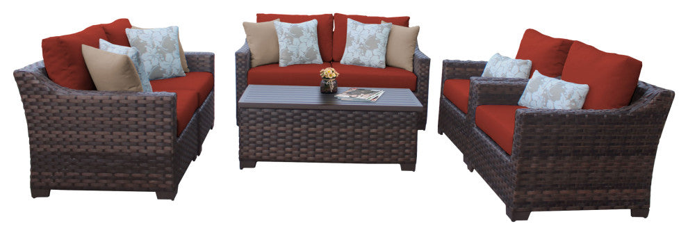 kathy ireland River Brook 7 Piece Wicker Patio Furniture Set, Cinnamon