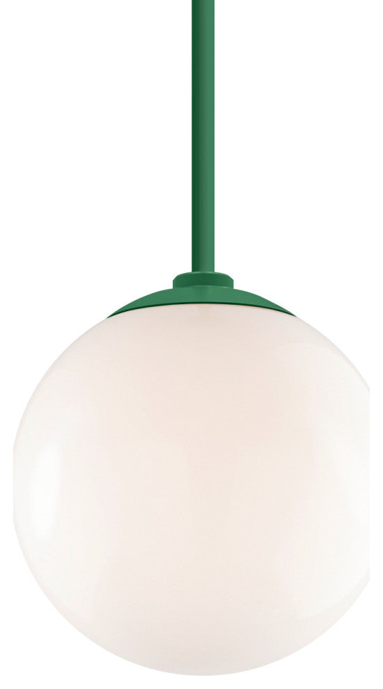 Globe, Pendant, 12" Shade, 24" Stem, Gloss White Shade, Hunter Green Stem