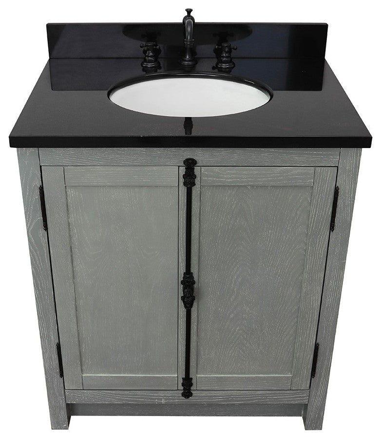 30" Single Vanity, Gray Ash, Black Galaxy Top, Oval Sink