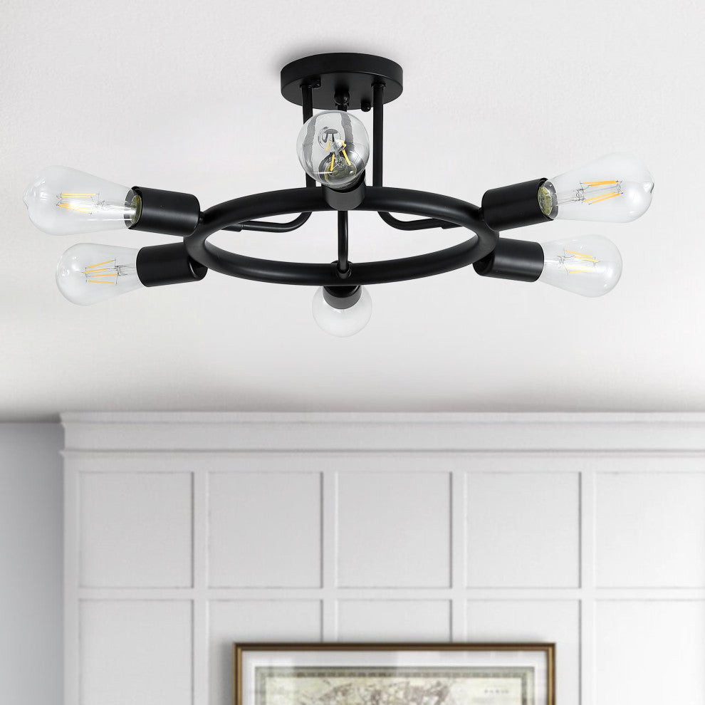 Modern 6-Light Ceiling Light Unique Sputnik Semi Flush Mount Ceiling Lamp, Black