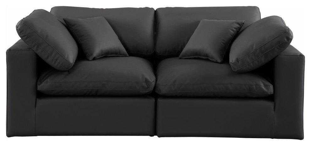 Comfy Upholstered Modular Sofa, Black, 2-Piece: 2 Corner Chair, Vegan Leather
