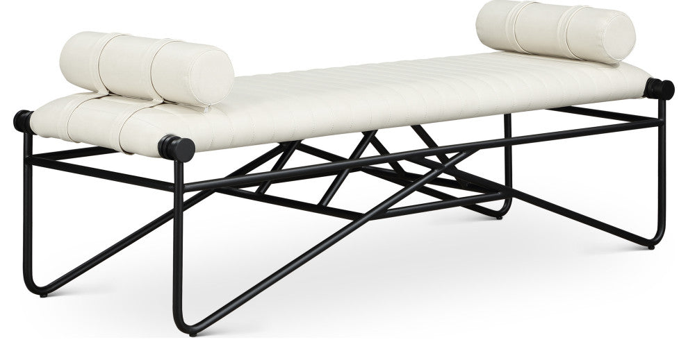Gatsby Vegan Leather Upholstered Bench, Cream