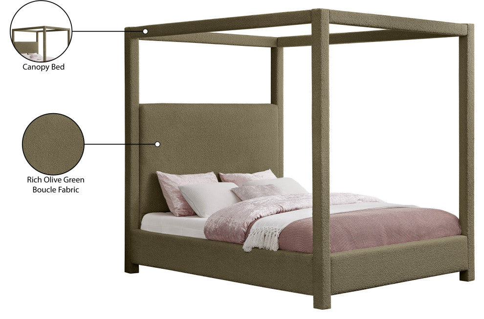 Eden Boucle Fabric Upholstered Bed, Olive, King