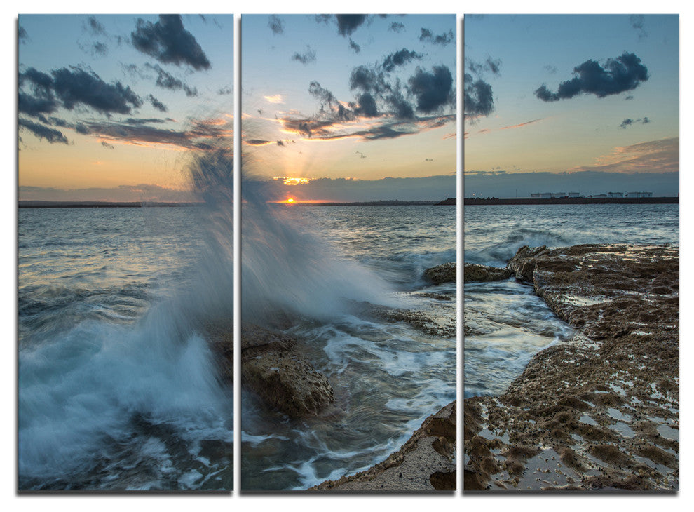 "Sunset at Sydney Seashore" Canvas Wall Art, 3 Panels, 36"x28"
