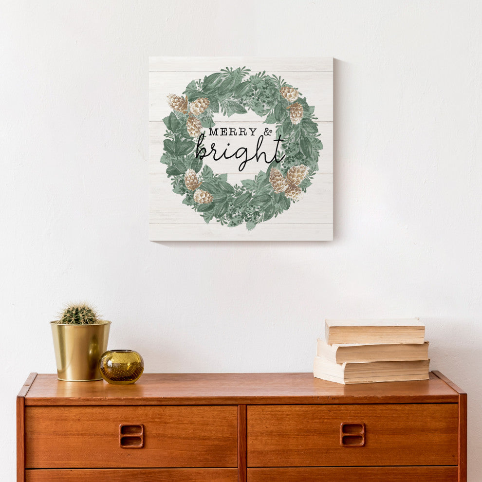 Merry and Bright Wreath 12x12 Canvas Wall Art