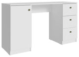 Modern Desk, Spacious Rectangular Top With Drawers & Single Door Cabinet, White