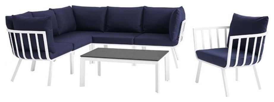 Riverside 7 Piece Outdoor Patio Aluminum Set - White Navy