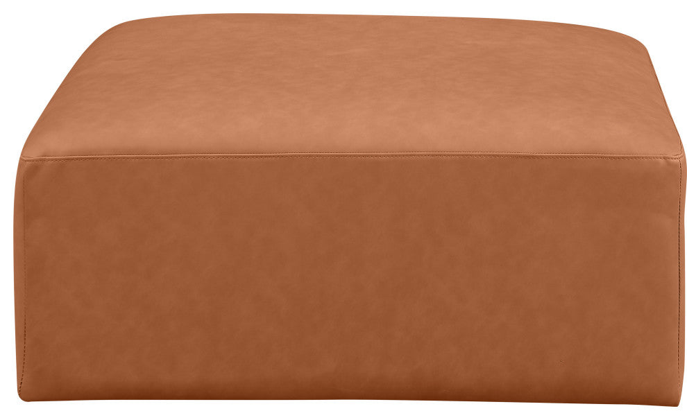 Cube Upholstered Modular Component, Cognac, Vegan Leather, Ottoman