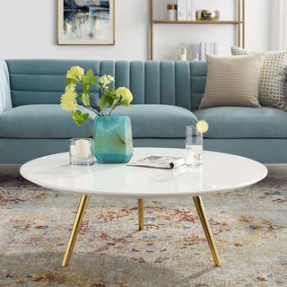 Lippa 40" Round Wood Top Coffee Table With Tripod Base, Gold White