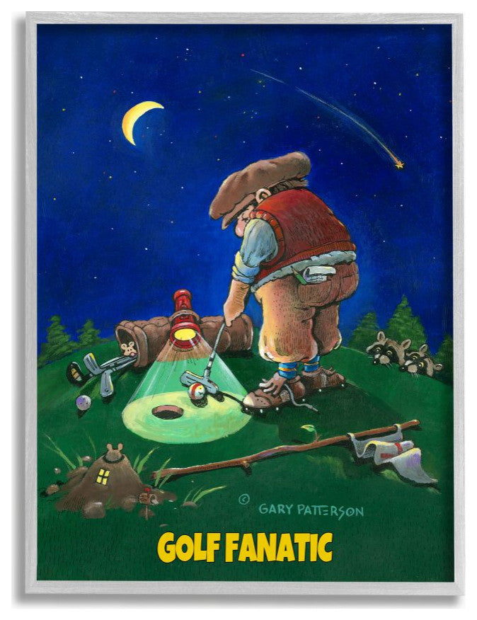 Stupell Industries Gold Fanatic Funny Golf Cartoon Sports Design, 11"x14", Gray