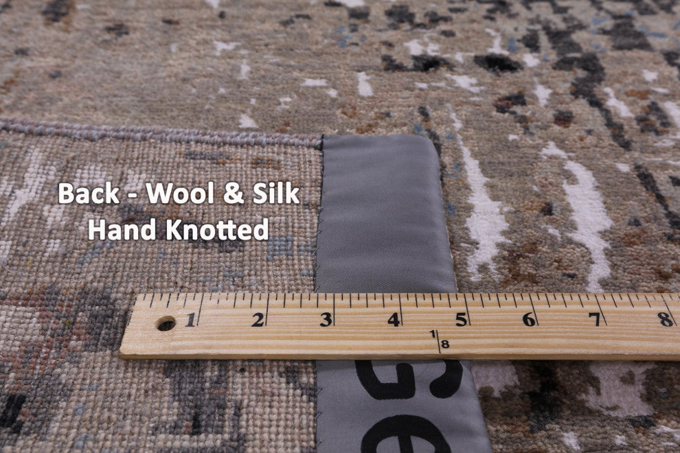 9' 1" X 12' 2" Wool and Silk Abstract Handmade Rug Q8548